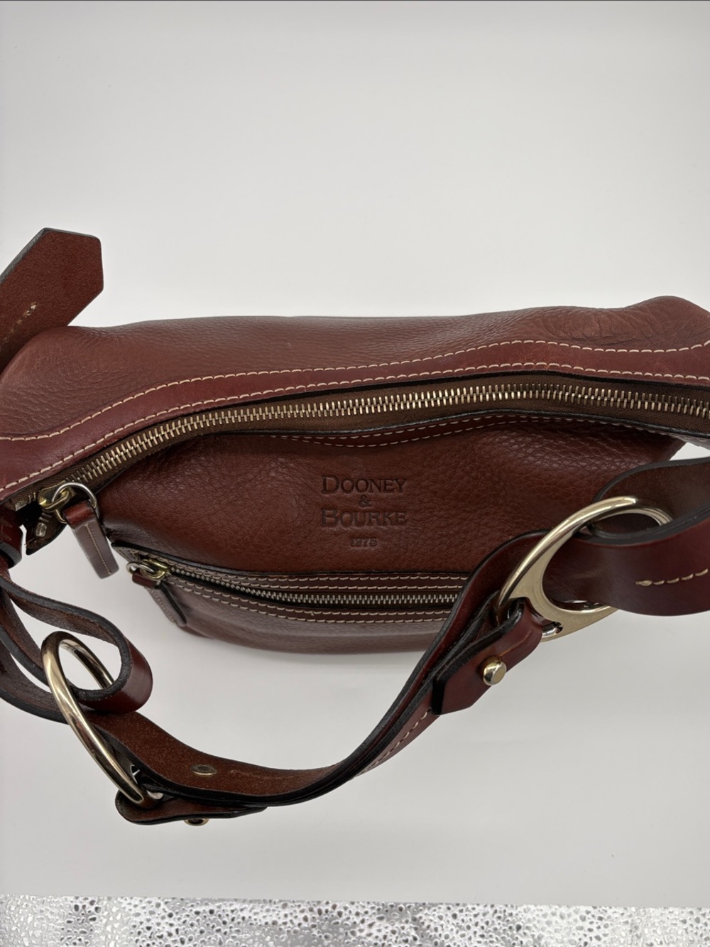 Dooney & Bourke Chestnut Brown Pebble Leather Shoulder Bag with Gold Hardware - Picture 5 of 10